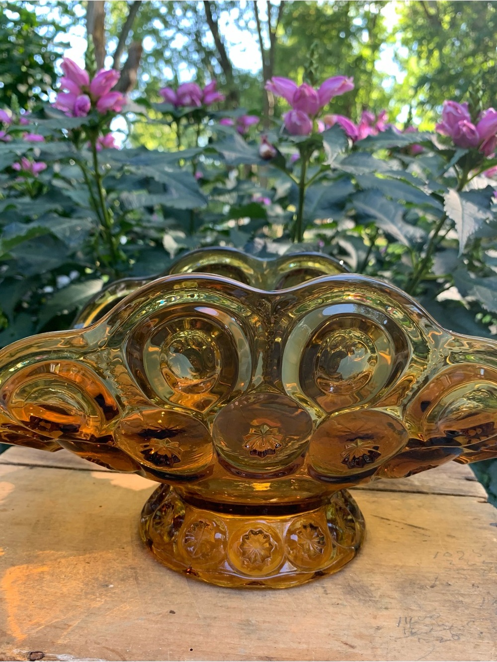Vtg L. E. Smith Amber Glass Decorative Moon & Stars Banana Boat Dish